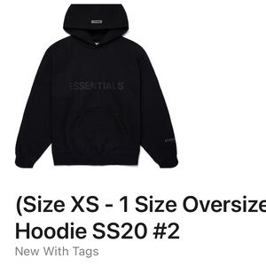 Fear of God ESSENTIALS Hoodie – Size XSmall (Oversized Fit) – Black –